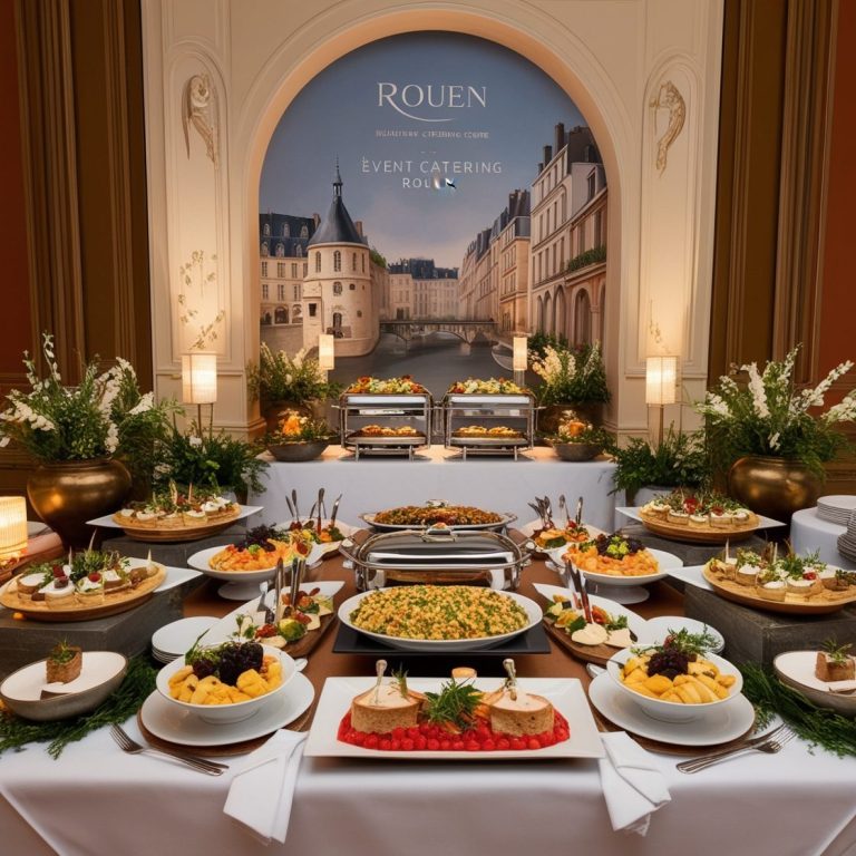 Dîner de gala à Rouen avec une présentation gastronomique soignée par un traiteur professionnel