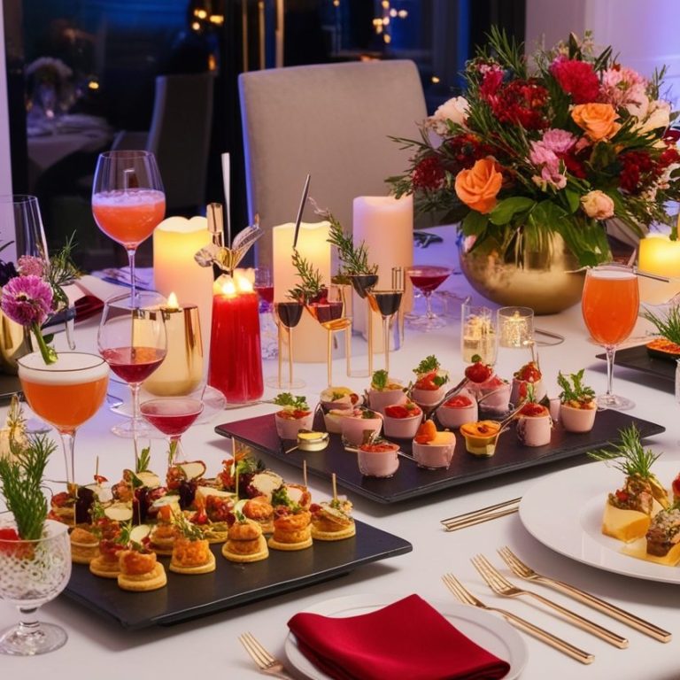 Cocktail dinatoire avec décor chic et mets savoureux